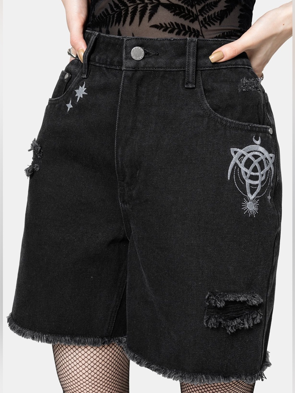 Disturbia Celestial Embroidered Denim Short